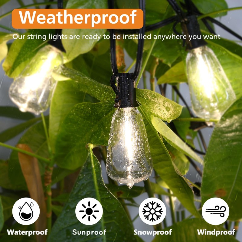Brightever Dimmable Outdoor String Lights with Remote, 3 Colors in