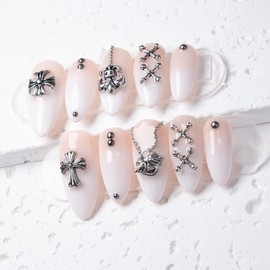Iron White Ombre Handmade Nail Tips - Short Almond / 쇠맛 화이트 옴브레 수제네일팁 - 숏아몬드