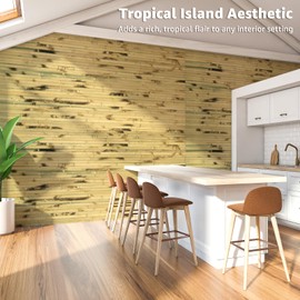 Art3d Natural Bamboo Wall Panel for Interior Wall Decor, Renewable Pole Wrap Wainscoting Paneling for Wall Ceiling Furniture Cabinet Office, 48 x 96 Inch - Light Burned