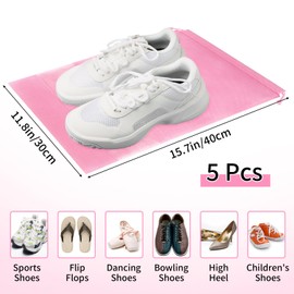 Shoe Bags for Travel, 5 Pcs Pink Travel Shoe Bags for Packing, Non-Woven Drawstring Travel Shoe Storage Bag with Clear Window, Travel Shoe Bags for Packing for Men Women（15.7" x 11.8" ）
