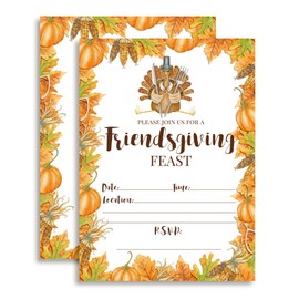 Watercolor Turkey Friendsgiving Feast Invitations, 20 5"x7" Fill In Cards with Twenty White Envelopes by AmandaCreation