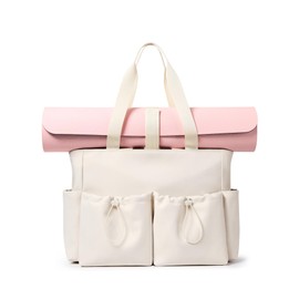 KALIDI Yoga Mat Bag Gym Bag for Women Tote with Pockets, Workout Bag Handbag with Zipper for Travel Sport Work Commute, Beige