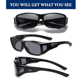 DUCO 8953 Over Sunglasses, Over Sunglasses, Glasses, Sangurasu, Polarized Lenses, UV400, UV Protection, Pollen Sunglasses, Unisex, Unisex, L-size-Black