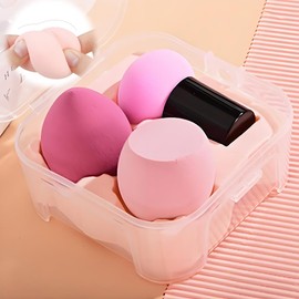 TUDOUZZZ Makeup Sponge, Puff Sponge, Makeup Sponge, Multi-functional Makeup Sponge, Wet and Dry Use, Water Drop Shape, 3-Piece Set, Case, Diagonal Cut, Handle, Washable Makeup Sponge, Travel and