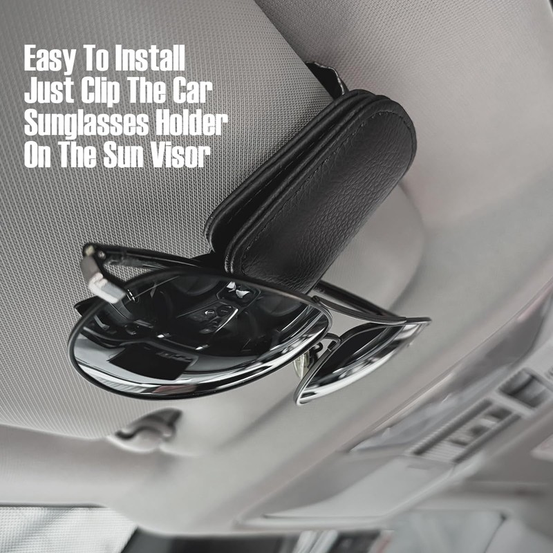 JASKFG Car Visor Sunglasses Holders, 2 Pcs, Magnetic, Leather, Glasses
