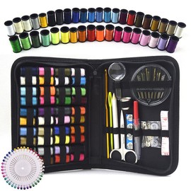 128PCS Portable Sewing Kit with Zippered Case, Complete Emergency and Professional Sewing Set, Multicolor Thread, Needles, and Tools for Home and Travel Use