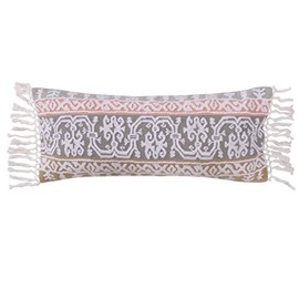 Levtex Home Carina Stripe Pieced Crewel Stitch Fringe Pillow, 8% Linen,35% Polyester,57% Cotton, Grey, Beige, Blush, Cream
