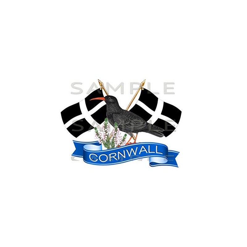 Cornwall, Cornish Chough, Crossed Flag Sticker, Truck, Car, Motorhome, Van,