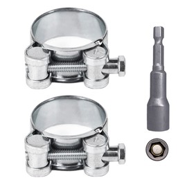 SKIR'CO (Pack of 2) Reinforced Hose Clips 26-28mm Galvanised Steel Adjustable Pipes and Pipe Clamp (2 Pack, with Magnetic Hex Screwdriver Bit)