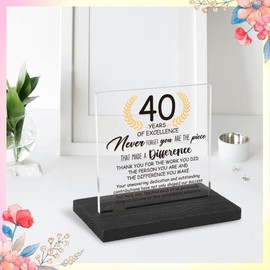 40 Years Work Anniversary Desk Decor Gifts for Employee, 40th Grade Promotion Gifts for Coworker,Modern Transparent Acrylic Desk Plaque with Inspirational Quotes, 10 x 10 x 1.5 cm,XXY112