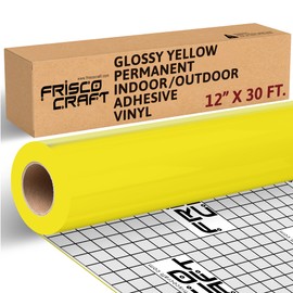 Frisco Crafts Glossy Yellow Permanent Vinyl - 12" x 30 Feet - Durable Self Adhesive Vinyl for Crafting, Signage, & Home Decor - Weather-Resistant Yellow Roll
