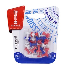 Push Pins Assorted Colours (Blue, Red, White), Plastic Handle, Metal Tip 7 mm Long, for Attaching Notes, Documents, Pictures and Photos to Cork or Felt Boards