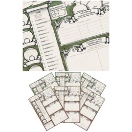 DND Character Sheets with Hand Drawn Artwork. Wet Erase Plastic Sheets Compatible with Dungeons and Dragons 5e & 2024 Player’s Handbook. Set of 6 (Green & Brown)