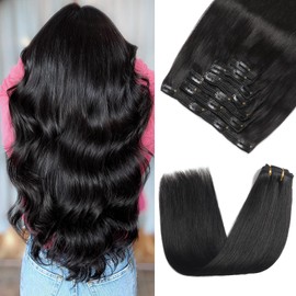 Clip in Hair Extensions Real Human Hair 140g Soft Jet Black Straight Hair Extensions Real Human Hair Clip ins, Rimoss Premium 7pcs Remy Human Hair Clip in Extensions for Women (#1 16 Inch)