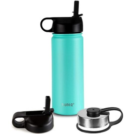 SUNTQ Water Bottle Made of Stainless Steel with Drinking Straw 2 Lids – 500/1000 ml – Premium Thermos Flask for Running, Fitness and Camping – Perfect Companion for School, University and Office