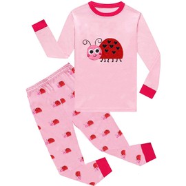 Girls Pajamas 100% Cotton Winter Sleepwear Toddler Long Sleeve Pjs Ladybug with Hearts Pajama Cute Jammies Sets Loungewear Clothes Set Gifts for Kids Size 3T