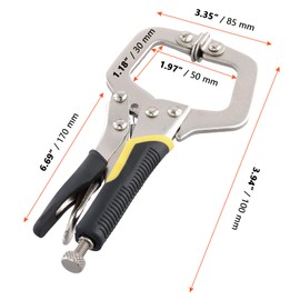 SINJEUN 4 PCS 6 inch Welding Locking Clamps, Heavy Duty C Clamp Welding Vice Grip with Adjustable Screw and Swivel Pads, Locking Pliers for Welding, Aligning, Woodworking