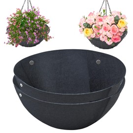 2PCS 16 Inch Round Hanging Basket Liners - Non-Woven Felt Replacement Inserts for Hanging Baskets - Black - Outdoor Plants - Avoid Bird Nesting