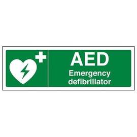 V Safety AED Emergency Defibrillator - Landscape 300 x 100 mm - 3mm Brushed Aluminium Composite Safety Sign