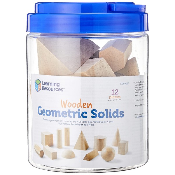 Learning Resources Geometric Solids, Wooden Shapes, Set of 12 Geometric Shapes, Ages 6+, Multi-color