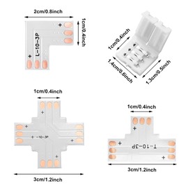 Juego de 48 conectores de tira LED de 3 pines de 10 mm, incluye conector sin huecos, conector de esquina de luz LED en forma de L y conector adaptador LED en forma de T para WS2811 WS2812B SK6812 sin soldadura