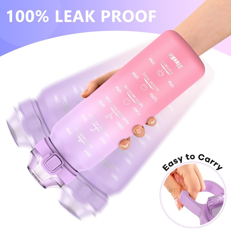SLUXKE Stainless Steel Drinking Bottle 1 Litre with Time Marking,