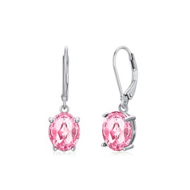 925 Sterling Silver Created Oval Pink Tourmaline Earrings for Women, October Birthstone Dangle Drop Earrings, Oct Birthday Jewelry for Women Girls