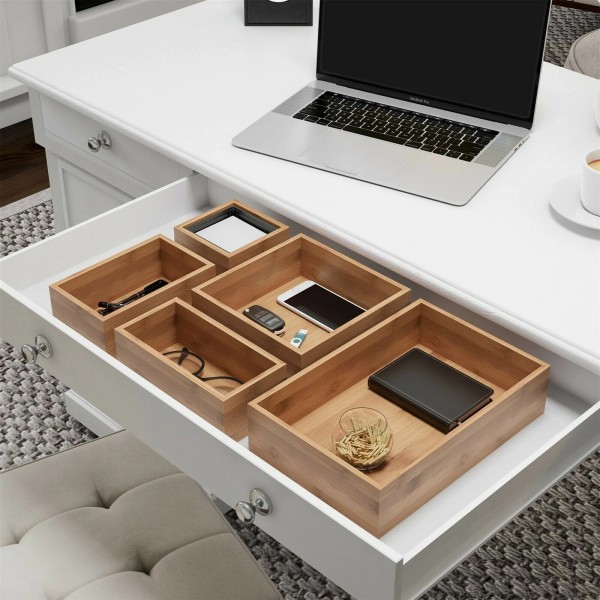 Lavish Home Wooden Bamboo Desk Drawer Organizer Bins 5 Pc