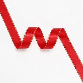 Red Ribbon, 3/8 inch x 50 Yards Double Faced Satin Ribbon with Gold Edge, Delicate for Crafts, Gift Wrapping, Flower Bouquet, Wedding, Hair Bow, DIY, Holiday, Party Decorations