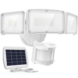 LEPOWER 1600LM LED Solar Security Lights, Motion Sensor Outdoor Flood Light, 5500K, 3 Adjustable Heads, Solar Powered Light for Yard, Garage, Patio - Color: Brown