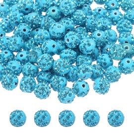 MECCANIXITY 50pcs 10mm Rhinestone Beads for Jewelry Making, Bling Disco Bead Sparkle Diamond Clay Bead for Necklace Bracelet Christmas, Blue