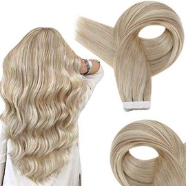 RUNATURE Human Hair Ponytail Extensions Golden Blonde with Highlights Ponytail Hair Extensions Real Human Hair Wrap Around Remy Ponytail Extension Natural Hair 12 Inch 70g
