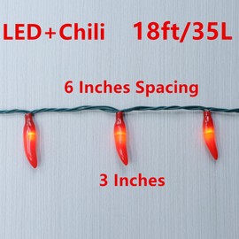 LUCKY SHINE 35 Red Pepper Decorative Lighting String, Commercial Grade LED Chili Light Set 18 FT, for Kitchen, Living Room, Garden, Patio.
