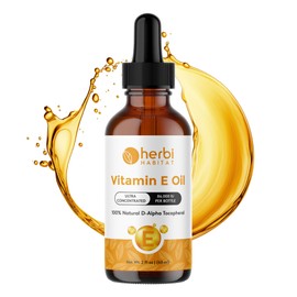 Herbi Habitat Vitamin E Oil 86,000 IU per bottle - Natural D-Alpha Tocopherol for Skin, Hair, Nails, Scars & Stretch Marks - Non-GMO & Vegan, 2 Fl oz