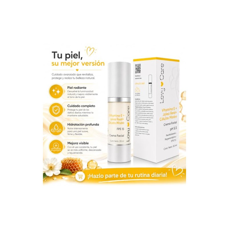 LOVY CARE Crema Facial con Vitamina E, Jalea Real y
