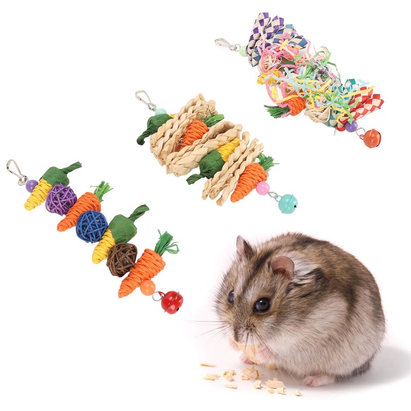 3pcs Parrot Chew Toys Weave Carrot Corn Rattan Balls Shredded