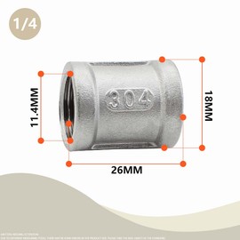 Bwintech 3 Pcs 1/4" Female to 1/4" Female BSP Thread Stainless Steel 304 Coupling Connector for Pipe Connecting Conversion