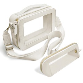 lapinchen Clear Makeup Bag for Stadium Events, Cute Waterproof Travel Cosmetic Bag with a Separate Stylish Brush Pouch for Concerts (White)