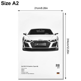 YHNDECO Pack of 6 Car Poster, 20 x 30 cm Wall Poster, Sports Car Poster, Without Frame, Wall Decoration for Bedroom, Office