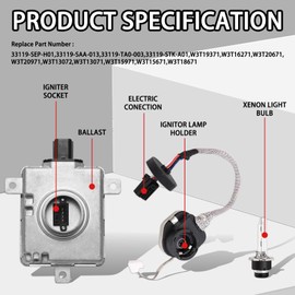 W3T19371 Xenon HID Headlight Ballast Control Unit Assembly Module with Igniter & D2S Bulb Replacement for Acura TL TSX ZDX Honda Accord Mazda 3 5 CX-5 Mitsubishi Lancer Replaces W3T15671 W3T16271