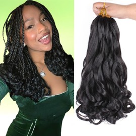 Mscat 12 Inch 8 Packs Pre Stretched French Curly Braiding Hair Loose Wave Bouncy Hair Extensions 1B#