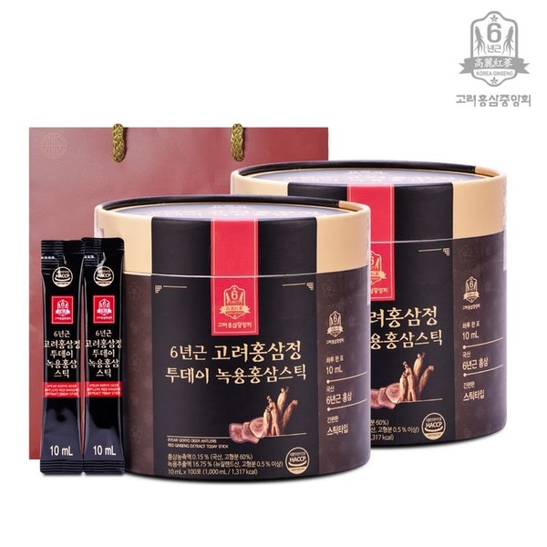 Korean Red Ginseng Association 6-year-old Korean Red Ginseng Extract Today Antler Red Ginseng Stick 100 packets x 2 containers + shopping bag (total of 200 packets), single option / 고려홍삼중앙회 6년근 고려홍삼정 투데이녹용홍삼스틱 100포 x 2통 +쇼핑백(총200포), 단일옵션