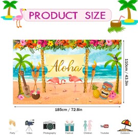 CHEUNGHAO Hawaiian Aloha Party Decoration, 185 x 110 cm Extra Large Summer Luau Beach Party Banner Backdrop Background Photography for Baby Shower Tropical Themed Decoration Birthday Musical Party