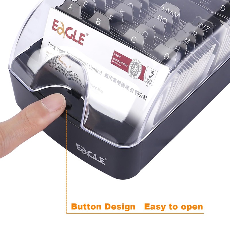 Eagle Business Card Box, Push-Button,Storage up to 550 Cards,Black