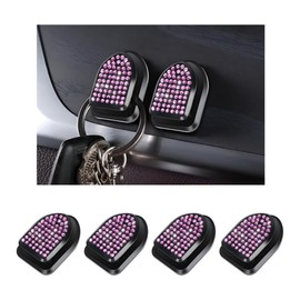 ZNDAW 4 PCS Bling Car Mini Hooks, Cute Rhinestone Adhesive Back Seat Auto Hangers, Multifunctional Crystal Hanging Storage Hook for Vehicle Dashboard Wall Hat Coat Towel Key (Pink)