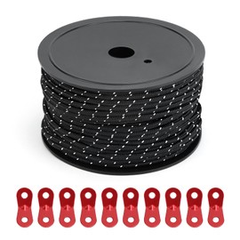 QWORK® 5 mm x 50 m High-Strength Guy Ropes Tent Cord with 10 Aluminium Rope Tensioners, Reflective Tent Ropes for Camping, Tents, Awnings, Awning