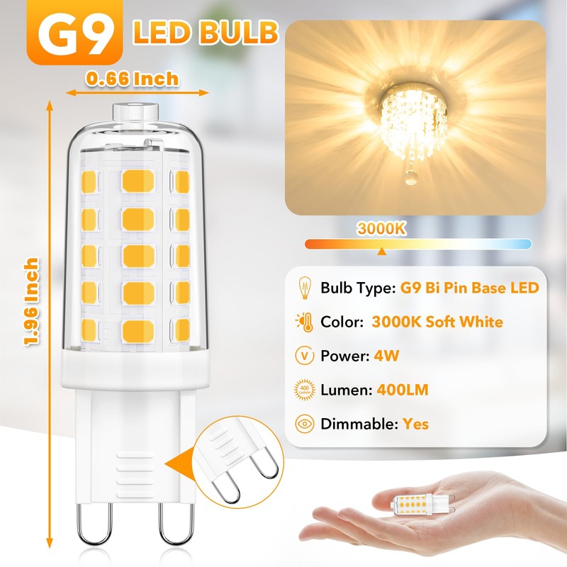 MAXvolador G9 LED Bulb Dimmable, Soft White 3000K, 40W T4
