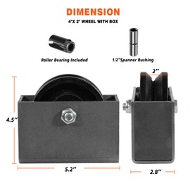 CWfutureparts 4" X 2" Cast Iron V Groove Wheel with Cover Box，Roller Bearing, 800 lbs Capacity,Industrial Metal Casters for Roll Tracks, Rolling, Sliding Gates(1Pack Black)