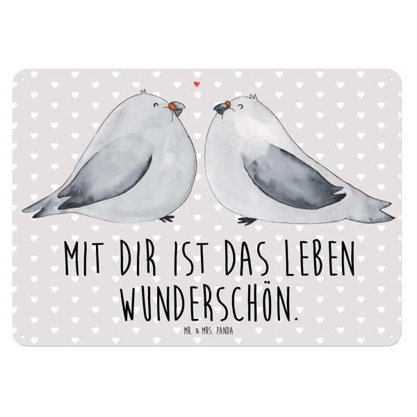 Mr. & Mrs. Panda DIN A5 Blechschild Turteltauben Liebe -