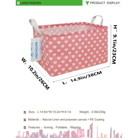 LANGYASHAN Rectangular Storage Bin Collapse Canvas Fabric Cartoon Storage Basket with Handles for Organizing Home Kitchen Boys and Girls Toys Office Closet Shelf Baskets (Rec pink heart)